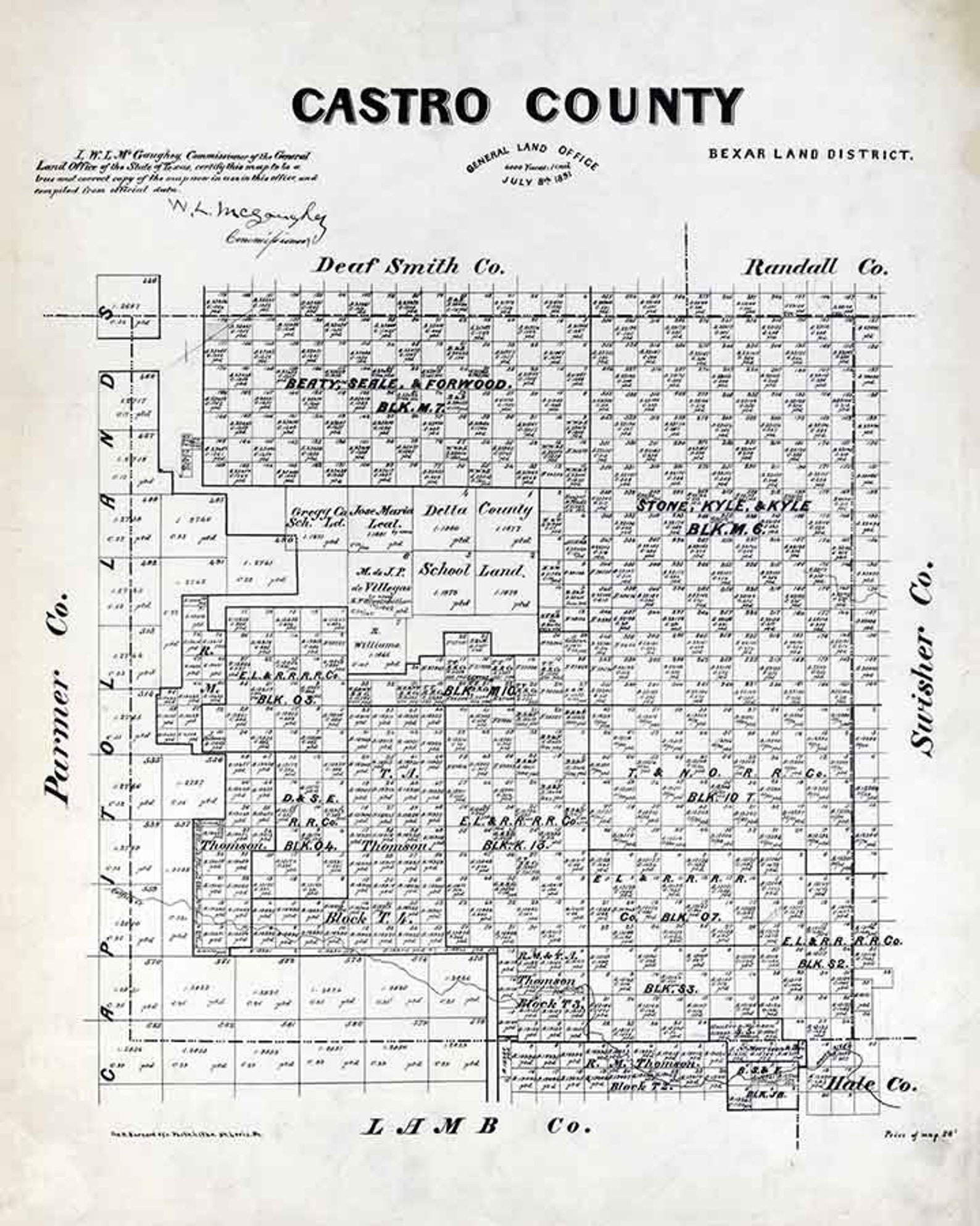 1891 Farm Line Map of Castro County Texas Etsy Australia