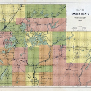 1926 Map of Sawyer County Wisconsin - Etsy