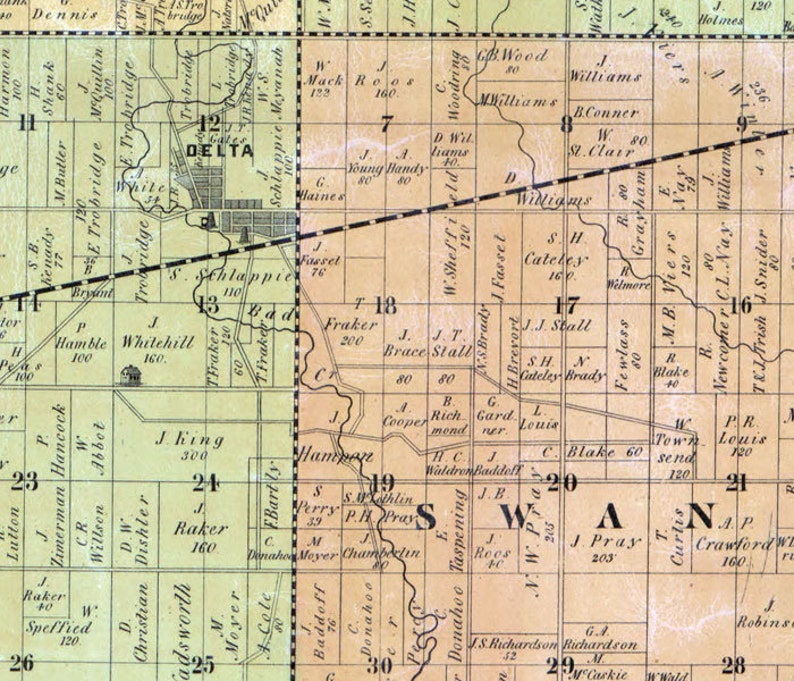 1850 Farm Line Map of Fulton County Ohio Delta Wauseon Etsy