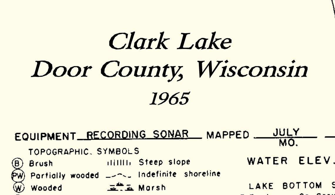 1965 Map of Clark Lake Door County Wisconsin Etsy