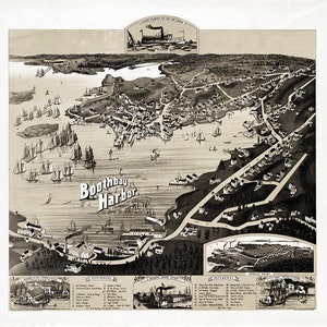 1885 Panorama-Karte von Boothbay Hafen Lincoln County Maine