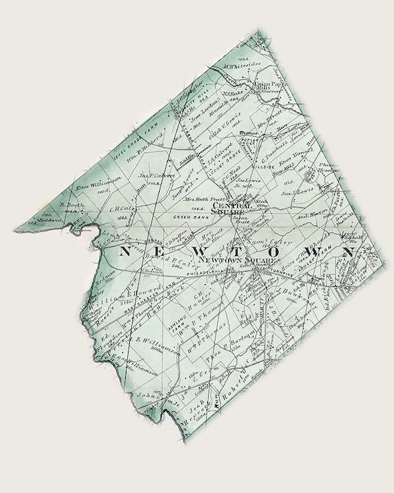 Newtown Square Pa Map 1876 Map Of Newtown Township Delaware County Pa | Etsy