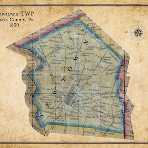 1850 年のニュータウン タウンシップ ペンシルバニア州バックス郡の地図
