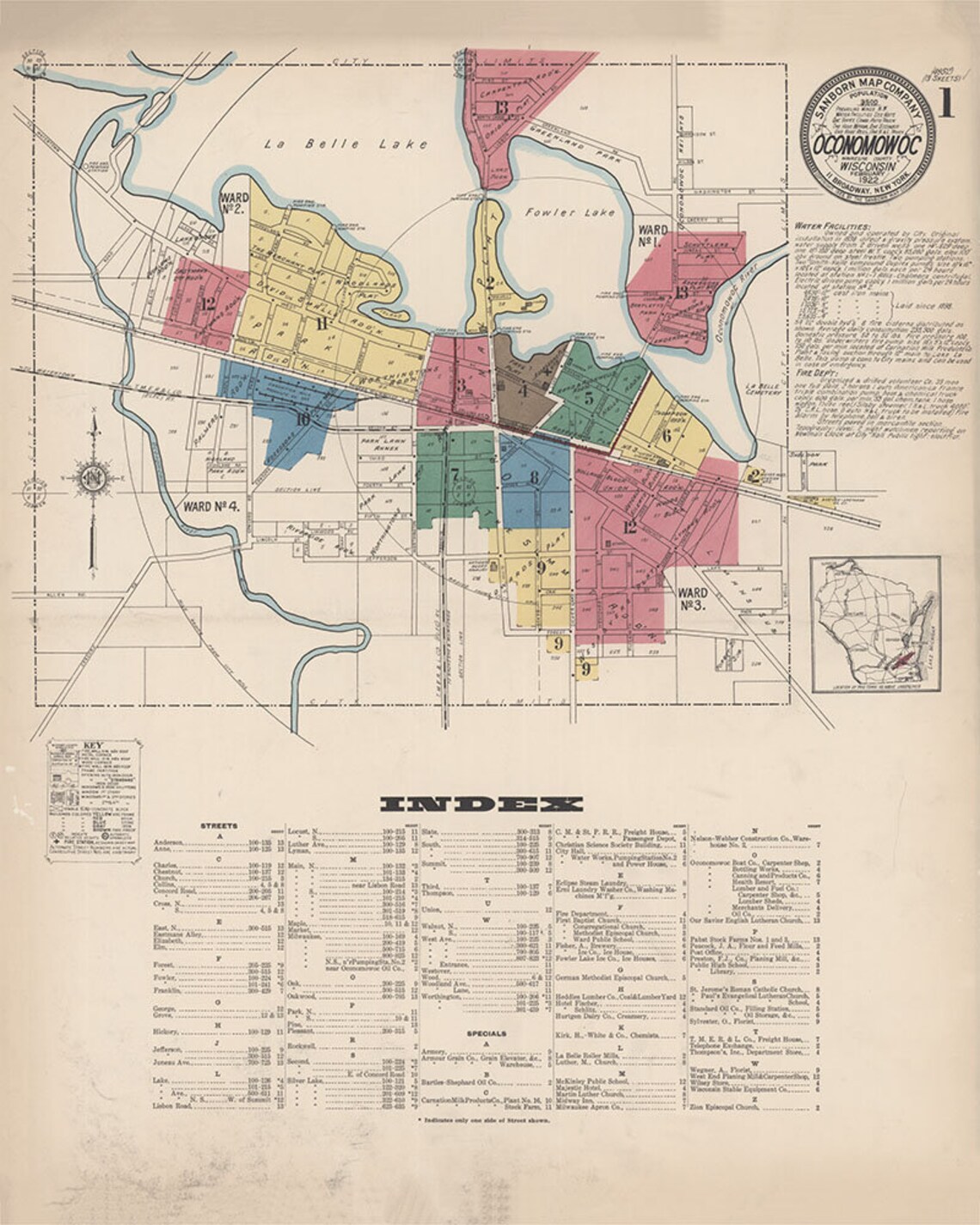 1922 Town Map of Oconomowoc Wisconsin Waukesha County Etsy