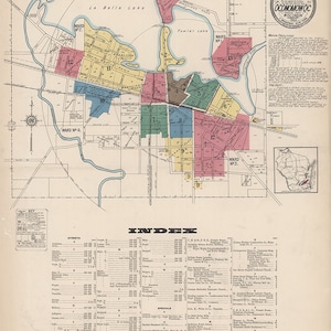 Stadskaart uit 1922 van Oconomowoc, Wisconsin Waukesha County