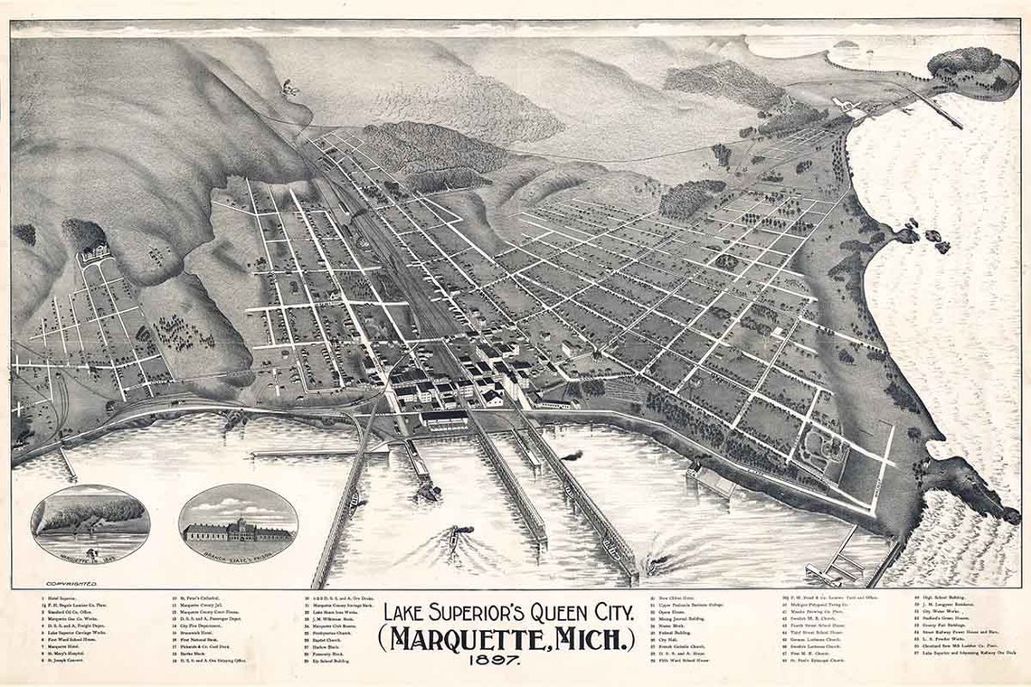1897 Panoramic Map of Marquette Michigan Lake Superior Etsy