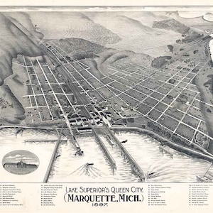 1897 Panoramakarte von Marquette Lake Superior