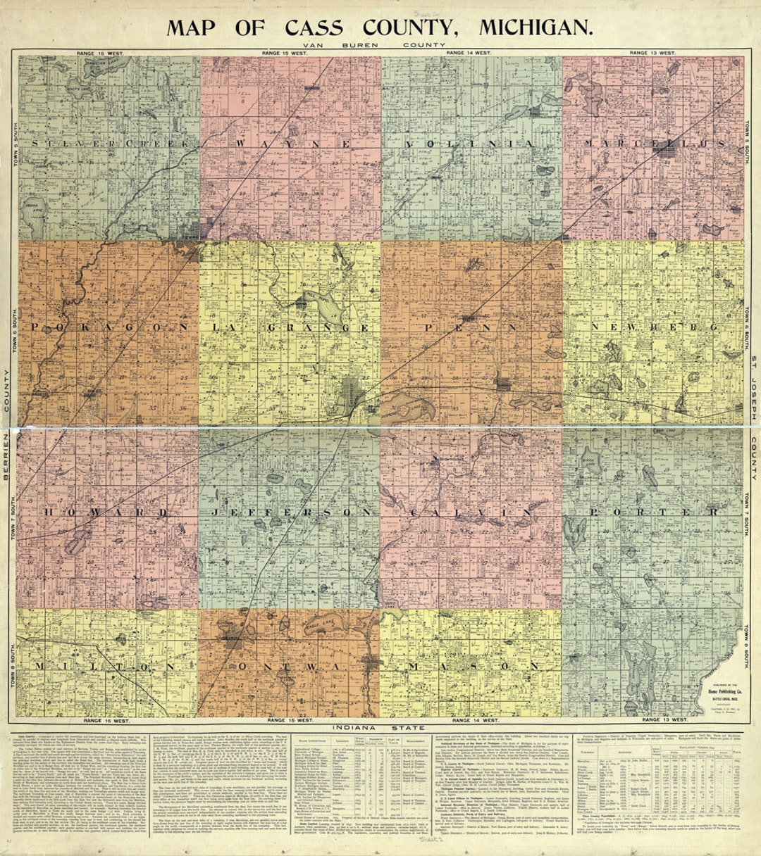 1897 Farm Line Map of Cass County Michigan Cassopolis Etsy