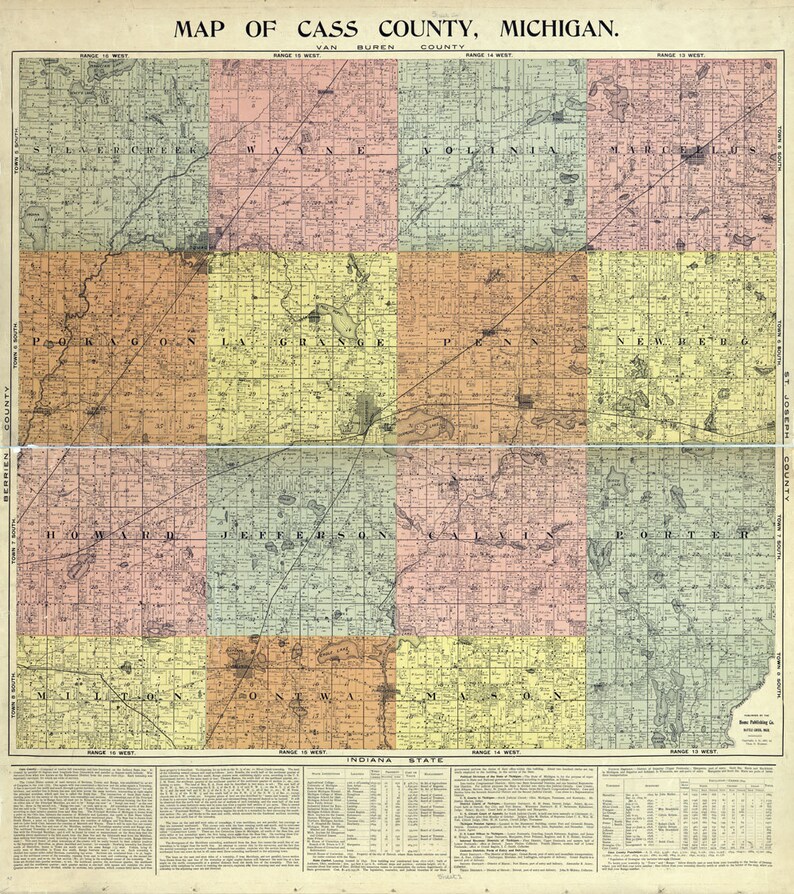 1897 Farm Line Map of Cass County Michigan Cassopolis Etsy
