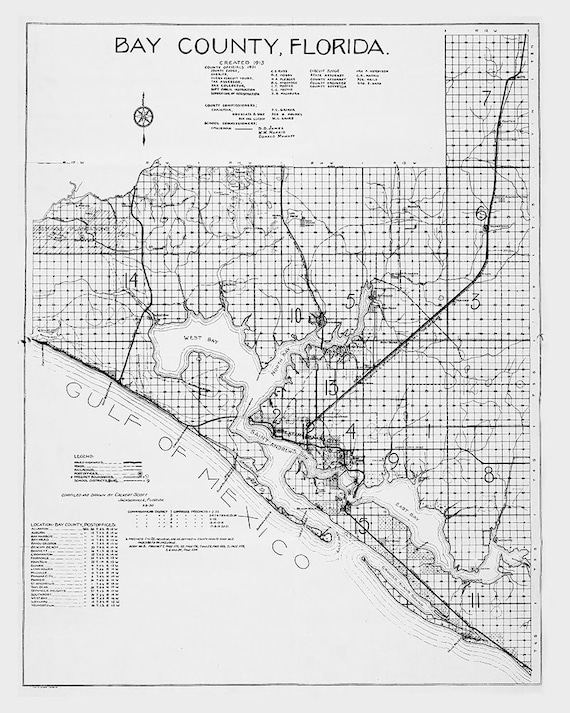1913 Map of Bay County Florida Etsy
