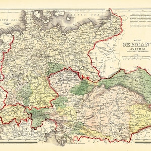 1876 Map of Germany Austria and Switzerland