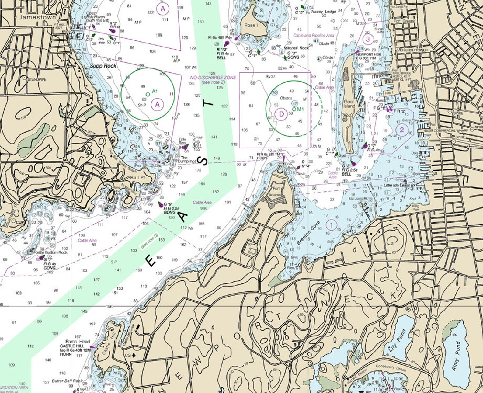 2013 Nautical Map of Narragansett Bay and New Port Harbor Etsy