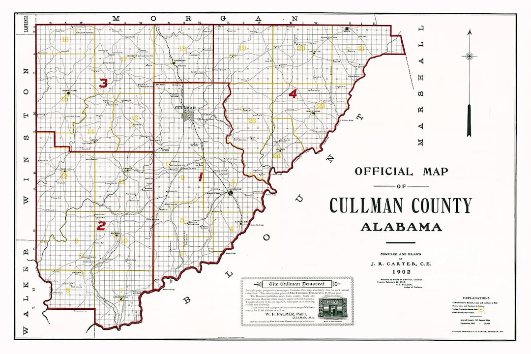 1902 Map of Cullman County Alabama