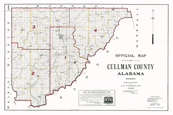 Map Of Cullman County Alabama 1902 Map Of Cullman County Alabama | Etsy Australia