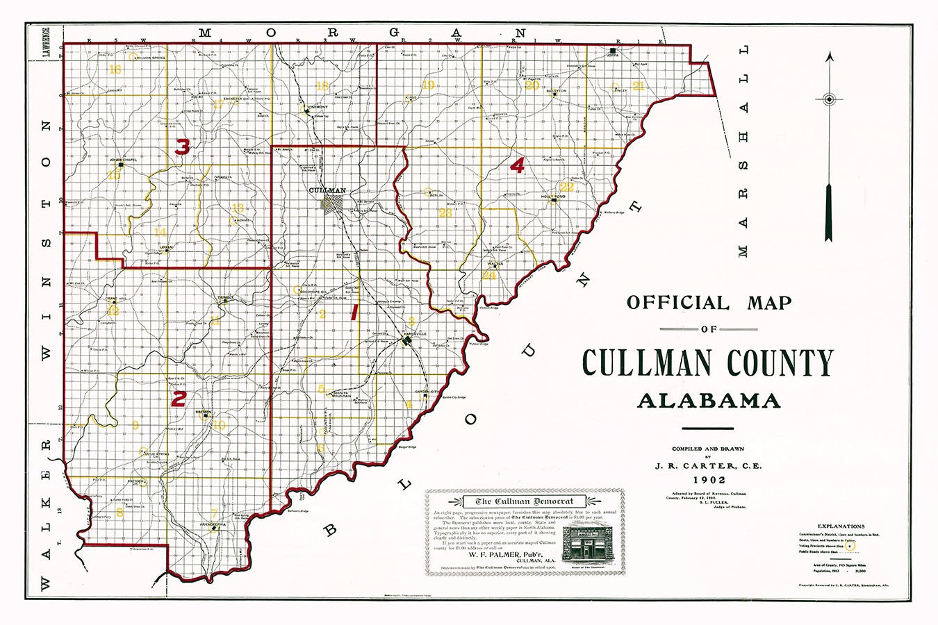 Cullman County Property Lines 1902 Map Of Cullman County Alabama | Etsy Canada
