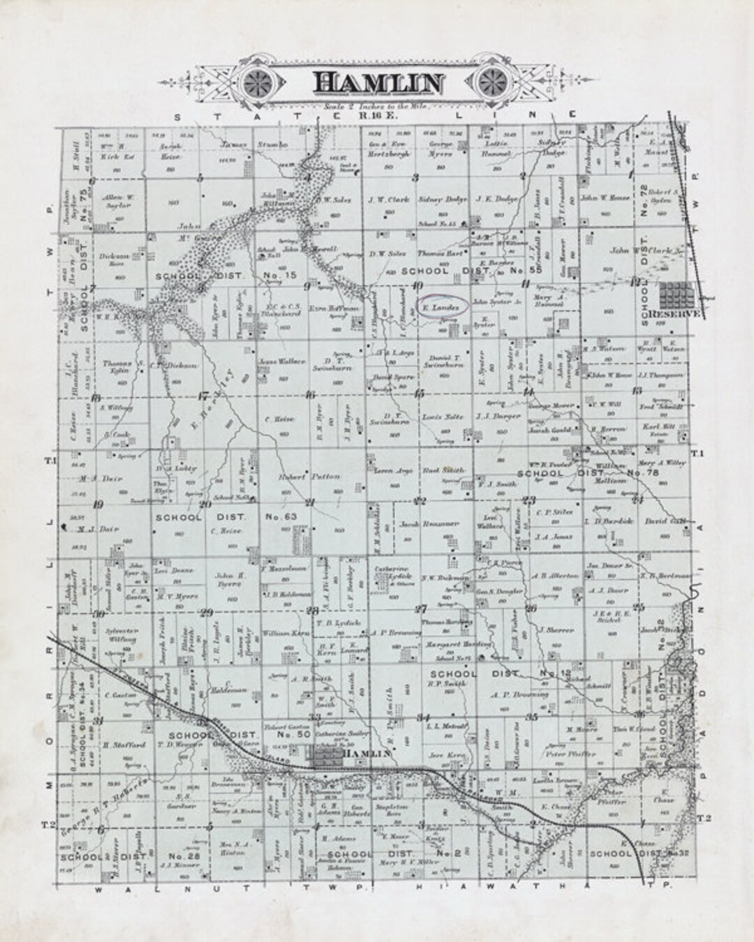 1887 Map of Hamlin Township Brown County Kansas Etsy