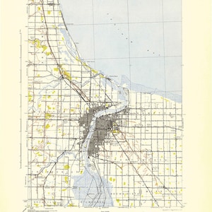 1943 Mappa topografica di Bay City Michigan Saginaw Bay