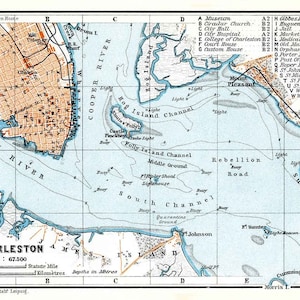 1909 Map of Charleston South Carolina and The Bay by Baedeker