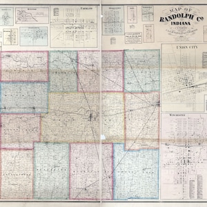 1865 Farm Line Map du comté de Randolph, Indiana, Winchester