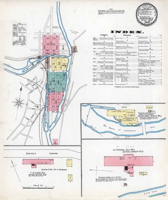 1892 Town Map of Honesdale Wayne County Pennsylvania Etsy