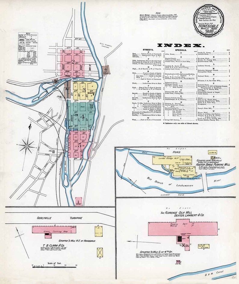 1892 Town Map of Honesdale Wayne County Pennsylvania Etsy