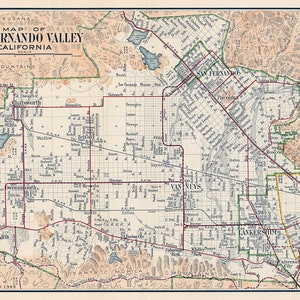Kaart uit 1923 van San Fernando Valley, Californië