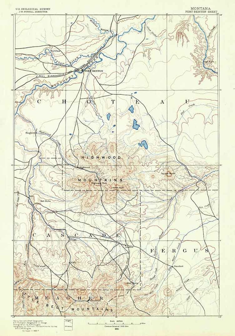 1890 Topo Map of Fort Benton Montana Etsy