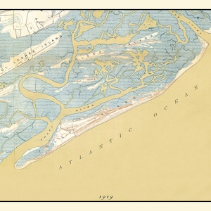 1919 Carte de Folly Island en Caroline du Sud Folly Beach