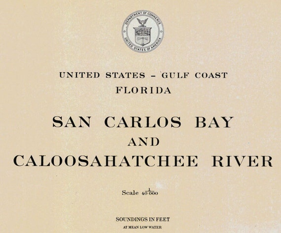 1930 Nautical Map of San Carlos Bay /& Caloosahatchee River Florida