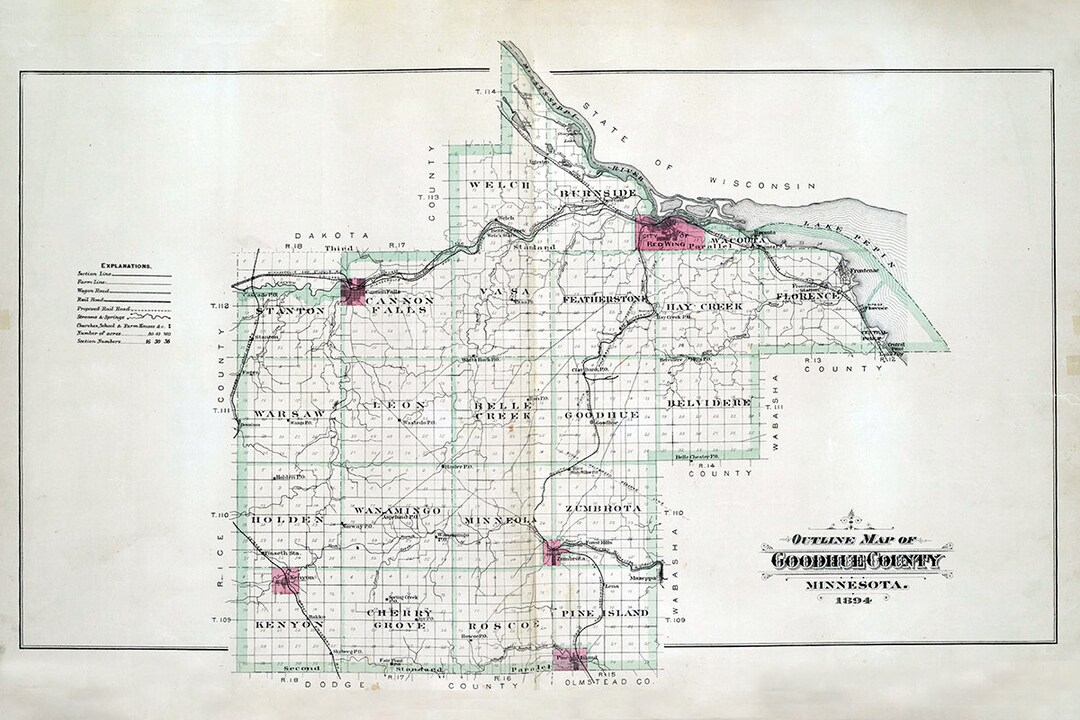 1894 Map of Goodhue County Minnesota Etsy