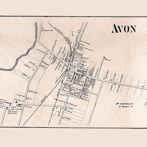 1858 Plan de la ville du comté d'Avon Livingston, New York