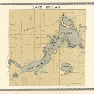 1907 Map of Lake Beulah Crooked Lake Walworth County Wisconsin