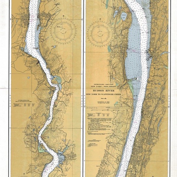 1950 Nautical Map of the Hudson River