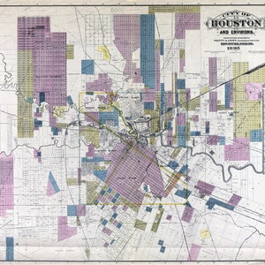 Kaart uit 1895 van de stad Houston, Texas
