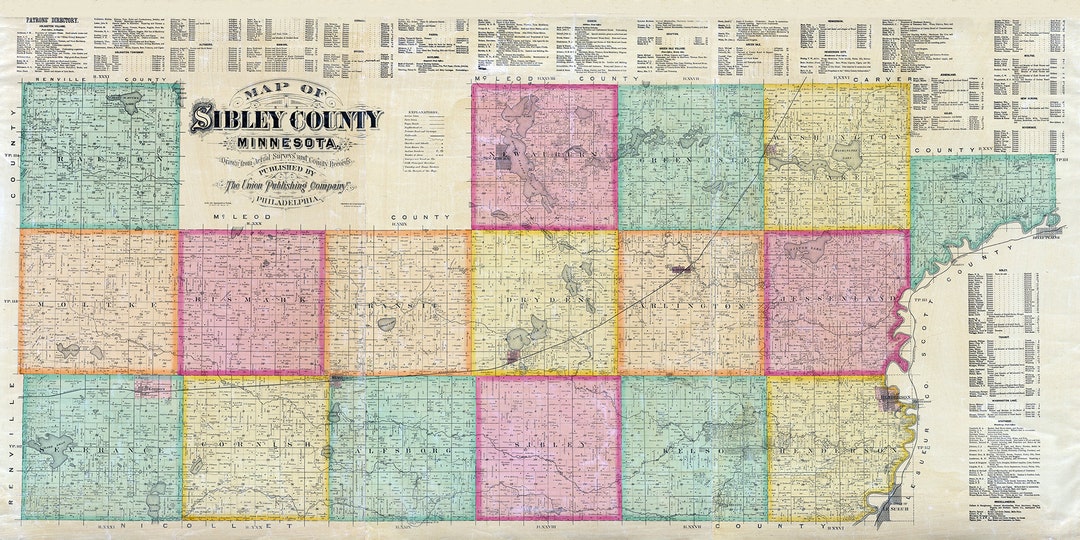 1893 Farm Line Map of Sibley County Minnesota Etsy