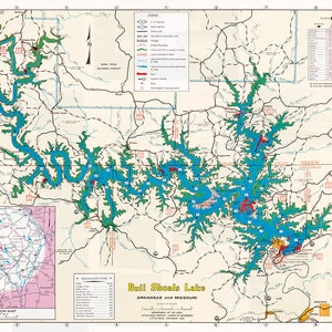 1984 Map of Bull Shoals Lake Arkansas and Missouri