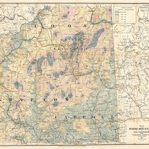 Kaart uit 1881 van de Witte Bergen van New Hampshire