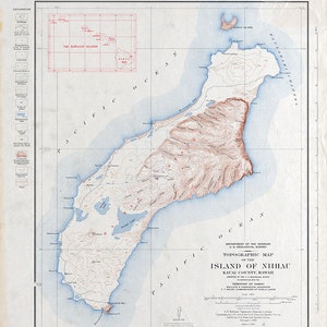 1929 Map of The Island of Niihau Kauai County Hawaii