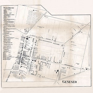 1858 Town Map of Geneseo Livingston County New York