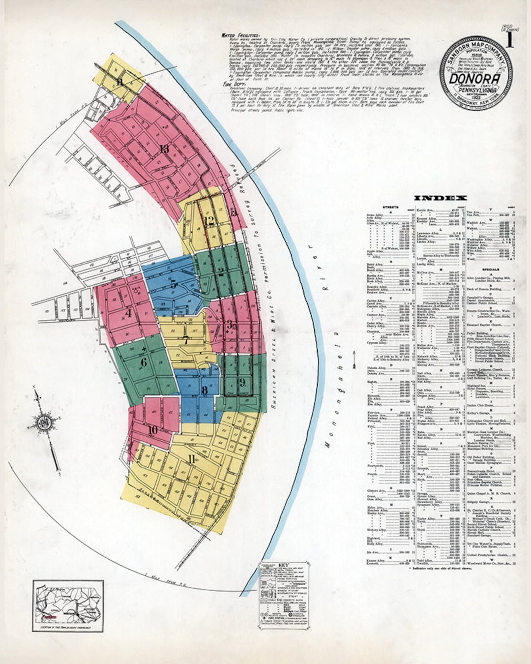 1921 Map of Donora Pennsylvania Etsy