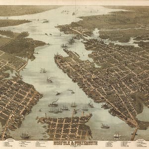 1873 Panorama-Karte von Norfolk & Portsmouth Virginia