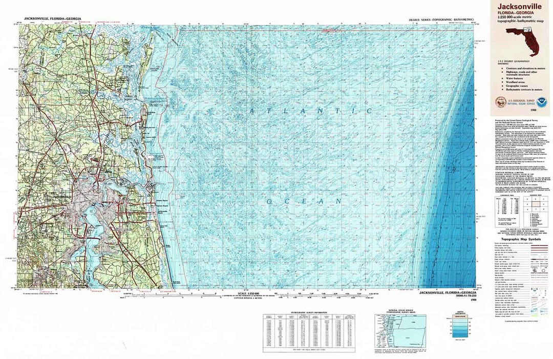 1988 Topo Map of Jacksonville Florida Etsy