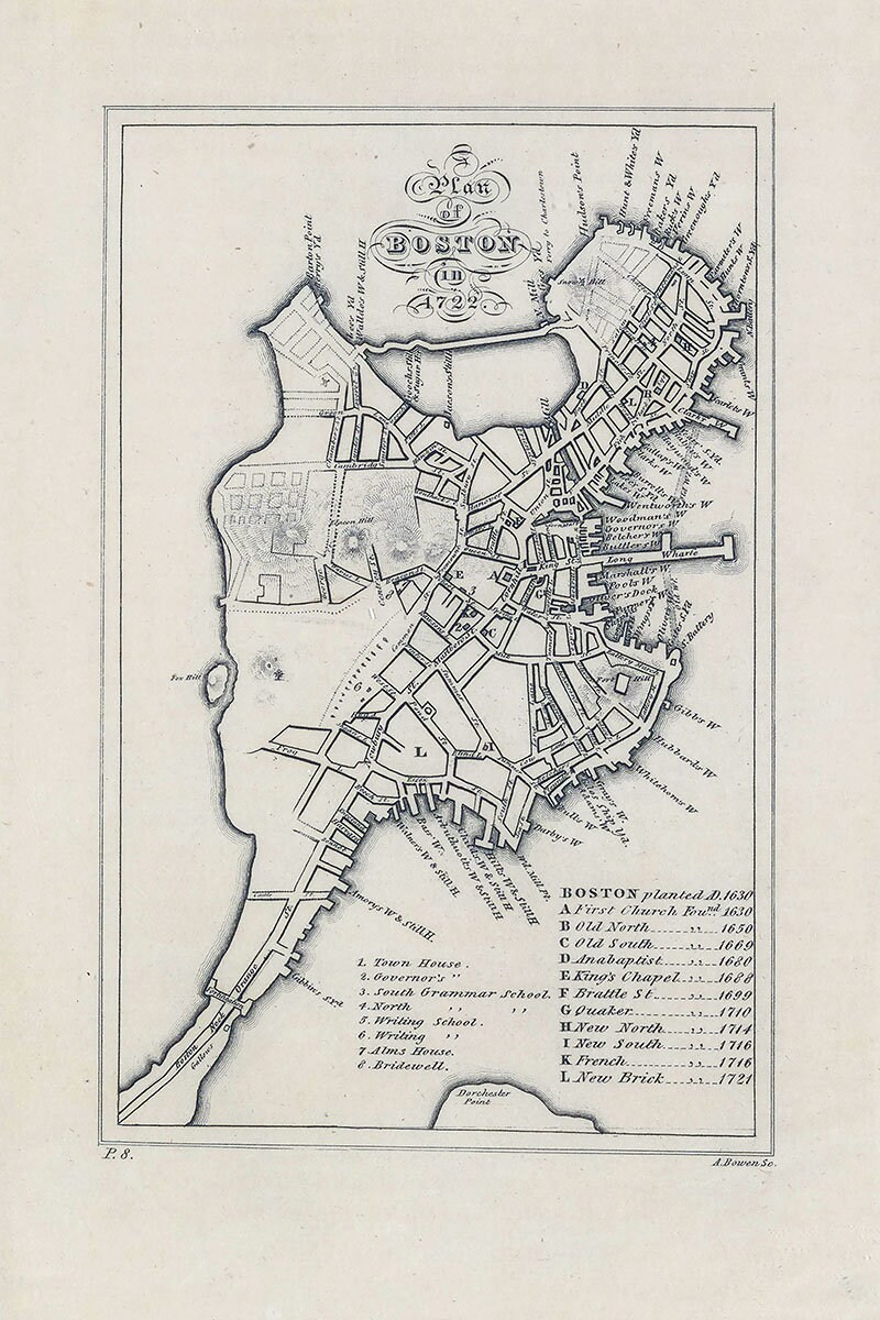 1722 Map Plan of Boston Massachusetts - Etsy Australia