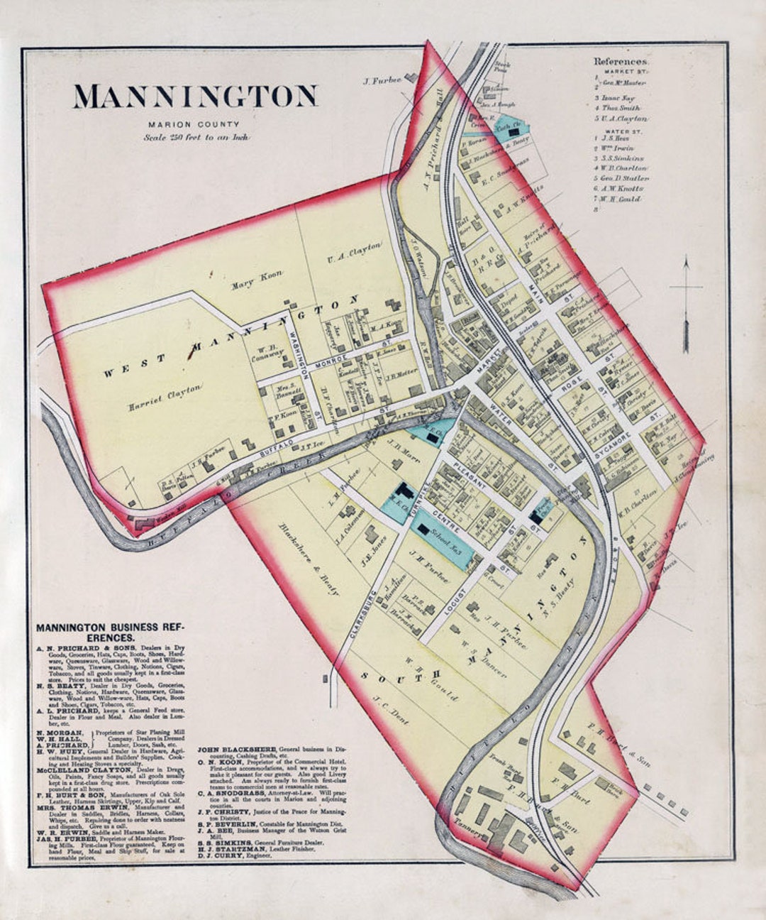 1886 Map of Mannington Marion County West Virginia Etsy
