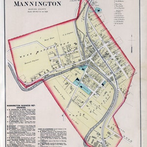 1886 Map of Mannington Marion County West Virginia