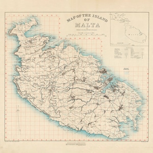 1910 Map of the Island of Malta