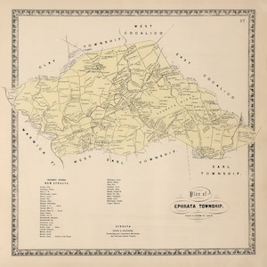 1864 Map of Ephrata Township Lancaster County Pennsylvania