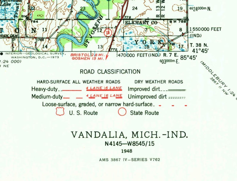 1948 Topo Map of Vandalia Michigan Quad Chain Lake Etsy