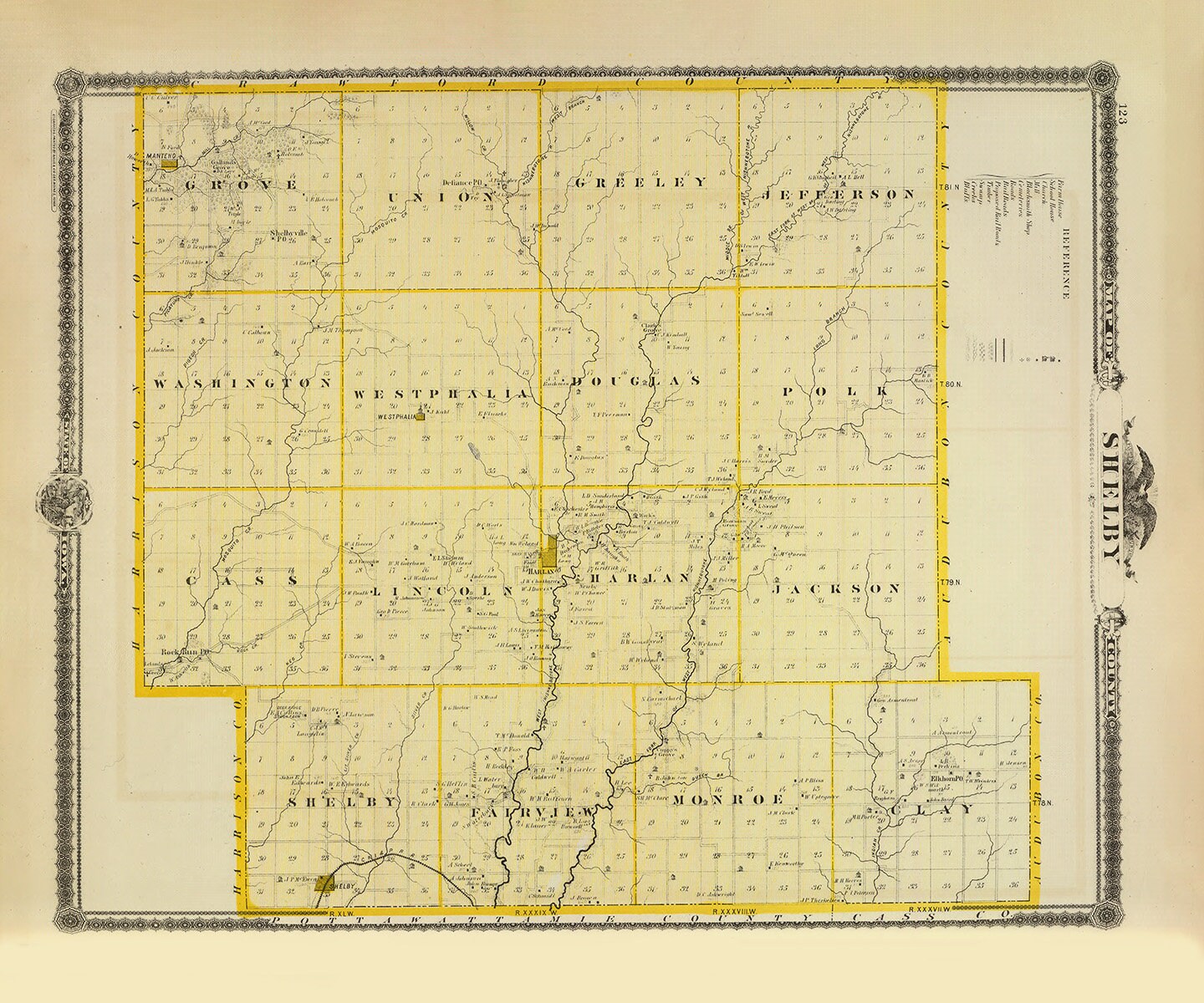1875 Map of Shelby County Iowa - Etsy