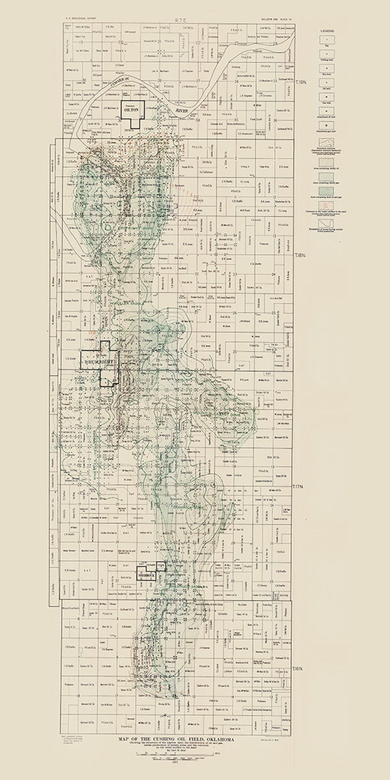 1917 Map of the Cushing Oil Field Oklahoma Etsy